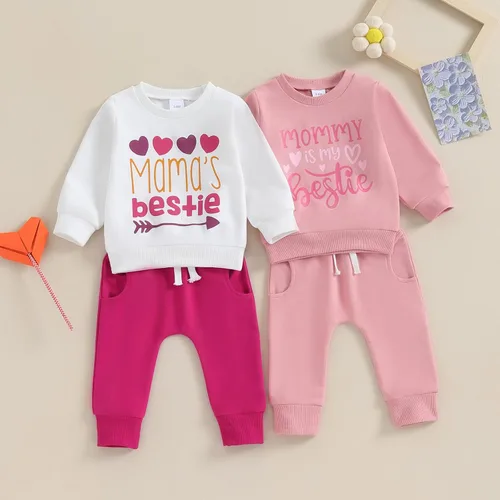 Vista 2 de KMBANGI Ropa de bebé niña de manga larga con cuello redondo y estampado de letras, sudadera elástica para otoño e invierno