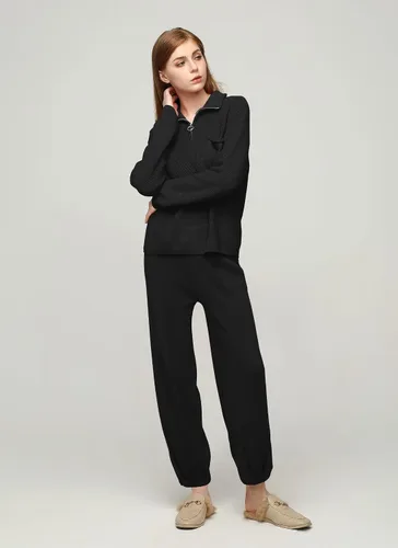 Vista 3 de softome Conjunto de 2 piezas para mujer, suéter de manga larga, con cremallera de 14, suéter de punto, pantalones casuales, conjunto de ropa
