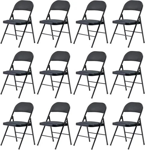 Vista 18 de Paquete de 4 sillas plegables negras, sillas plegables acolchadas con asiento y respaldo de piel sintética, sillas plegables de metal portátiles