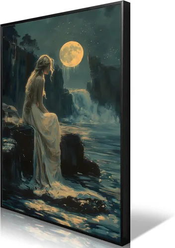 Vista 18 de Pintura retro de chica con estilo vintage en lienzo con estampado de rosas, póster estético antiguo, chica victoriana de estilo moody, arte de pared