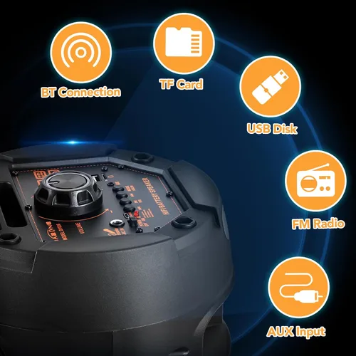Vista 5 de TWS - Altavoces Bluetooth inalámbricos portátiles con subwoofer dual de 6.5 pulgadas, sistema de canto de altavoz PA para el hogar, fiesta, playa