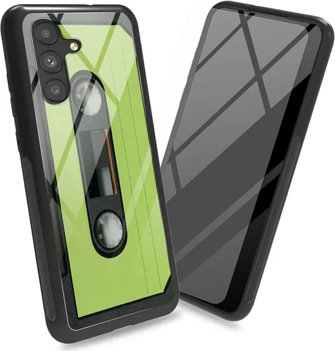 Vista 16 de Funda para Samsung Galaxy A13 5G con protector de pantalla, cubierta trasera de vidrio templado, diseño de flores de gato negro, marco de Flores