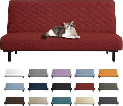 Vista 8 de YEMYHOM Funda para Futón Diseño Jacquard Más Reciente de Alta Elasticidad para Sofá Cama sin Brazos, Protector de Muebles Antideslizante con Parte