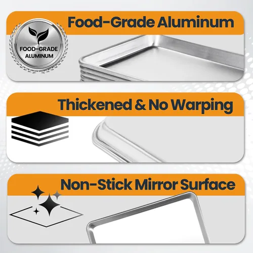 Vista 3 de Paquete de 6 bandejas para hornear de gran tamaño, bandeja de aluminio comercial para galletas, duradera y antiadherente, 15 x 21 pulgadas
