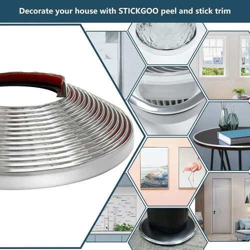 Vista 6 de STICKGOO Moldura de pared autoadhesiva de 22 pies para bordes de azulejos, decoración de muebles y decoración contra salpicaduras de cocina en acero