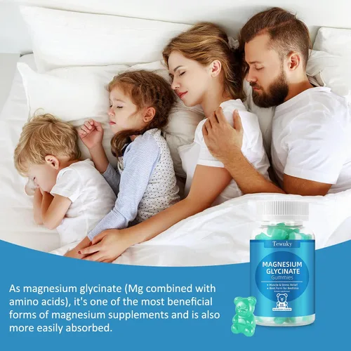 Vista 5 de Gomitas de glicinato de magnesio 500mg, sin azúcar para adultos y niños, gomitas de magnesio para dormir, estrés y alivio muscular, apoya la salud