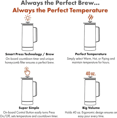 Vista 3 de Nextmug Press - Prensa francesa con temperatura controlada y autocalentamiento (blanco - 40 oz.)