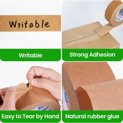Vista 3 de ADHES - Cinta de papel kraft biodegradable, 2 pulgadas x 55 yardas, 3 rollos de cinta de embalaje de papel ecológica, escribible y sin