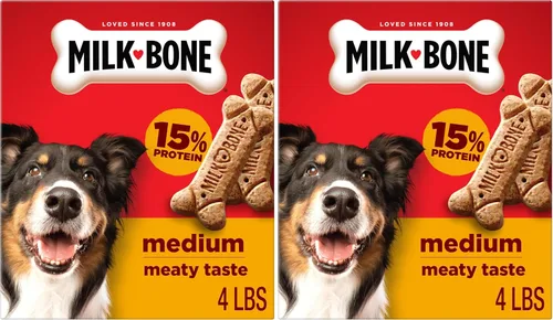 Vista 15 de Milk-Bone Original Dog Treats Galletas para perros grandes, 24 libras (paquete de12) 24 onzas. cajas, sabor carnoso que menea la cola, 15%