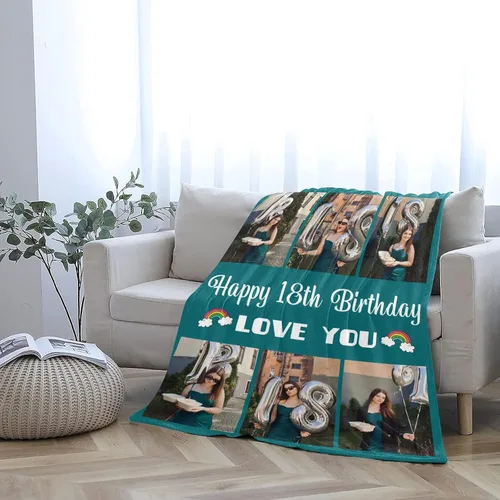 Vista 6 de Mantas personalizadas con fotos, mantas de cumpleaños personalizadas, regalos para adultos, niños, niñas, manta de collage de fotos personalizada