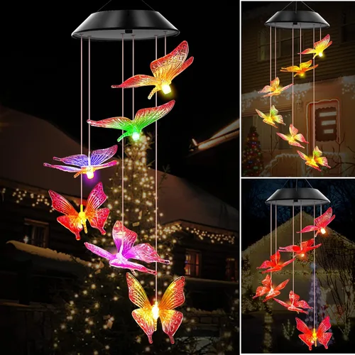 Vista 14 de Campanillas de viento solares para exteriores, luces que cambian de color, regalo para mujeres, mamá, abuela, hermana, mejores regalos, campanillas