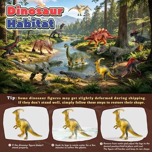 Vista 6 de OENUX Juguetes de dinosaurio para niños de 3 a 5 años, 12 piezas realistas de dinosaurios jurásicos con folleto educativo, dinosaurio de plástico