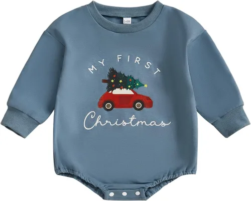 Vista 30 de MERSARIPHY Ropa de Navidad para bebé, sudadera para bebé, niño, niña, mameluco de Papá Noel para bebé, trajes de otoño e invierno Waffle