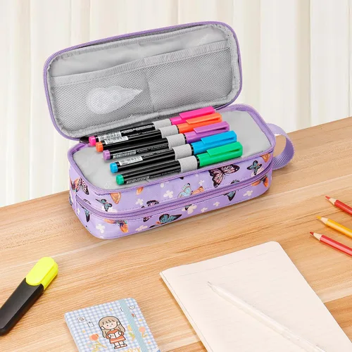 Vista 3 de Estuche para lápices Choco Mocha para niñas, gran estuche de lápices con cremallera suave para niñas con 2 compartimentos, estuche de lápices