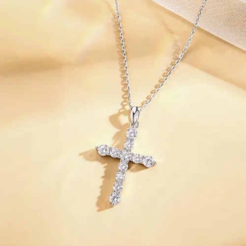 Vista 4 de Carleen Yellow Gold Plated Sterling Silver Cubic Zirconia CZ Simulated Diamond Cross Crucifix Pendant Necklace Jewelry Easter Gift for Women Girls