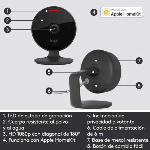 Vista 6 de Logitech Circle View - Cámara de seguridad para el hogar con cable resistente a la intemperie con video Logitech TrueView, gran angular de 180°, HD
