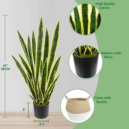 Vista 8 de Warmplants Planta de serpiente artificial de 3 pies Sansevieria falsa con Amarillo
