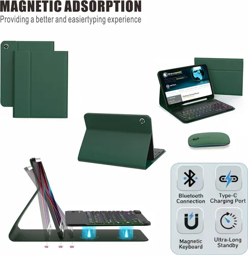 Vista 5 de Funda con teclado para Samsung Galaxy Tab A9+ Plus 2023/A11+ Plus 2025 de 10.9 pulgadas, incluye mouse y teclado magnético con retroiluminación