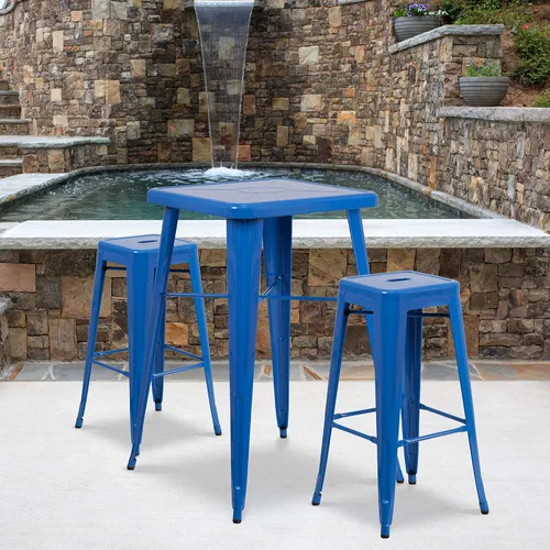Vista 7 de EMMA + OLIVER Comercial 23.75SQ Negro Metal Indoor-Outdoor Bar Table Set-2 Taburetes Sin Respaldo
