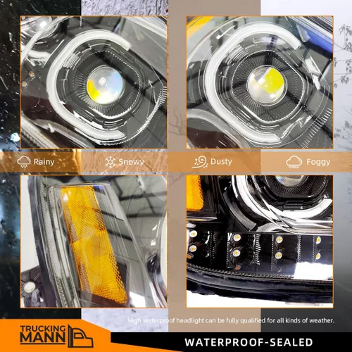 Vista 3 de Conjunto de par de faros delanteros LED completos Blackout para camiones semi Kenworth T660 170 T270 T370 T660 T700 2008-2019 DRL Halo Secuencial