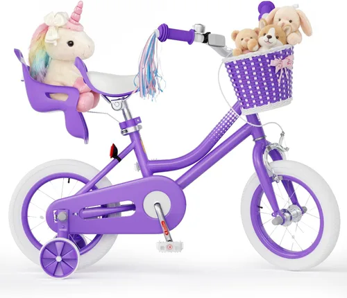 Vista 13 de KORIMEFA Bicicleta para niñas de 2 a 12 años, 12, 14, 16, 20 pulgadas, bicicleta para niños pequeños con ruedas de entrenamiento, bicicleta