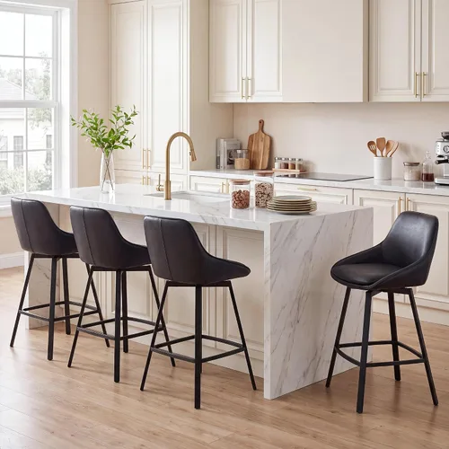 Vista 27 de Flouki Taburetes de bar con altura de mostrador, juego de 3 taburetes de bar giratorios negros para isla de cocina, taburetes de mostrador modernos
