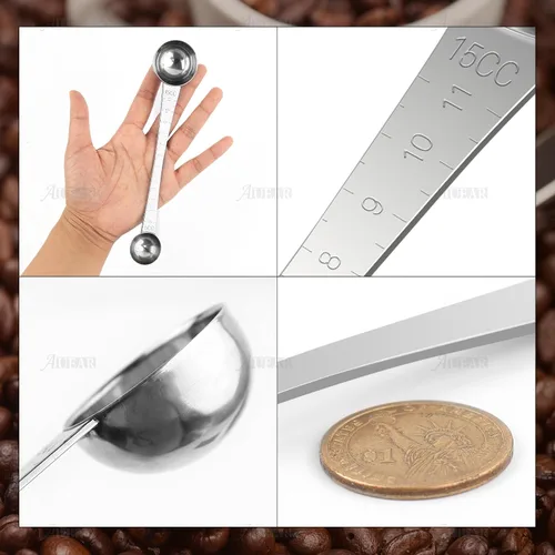 Vista 6 de AUEAR, Endurance - Cuchara medidora de café de acero inoxidable, 1 cucharada y 1 cucharadita de mango largo con marca de garrapata para té y azúcar