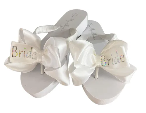 Vista 3 de Gold Bride Glitter Bling Bow Flip Flops for the Wedding