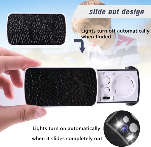 Vista 5 de 2 Piezas Lupas de Joyero 30X 60X 90X, Lupa Ocular Iluminada Deslizable con 3 Luces para Monedas Gemas Joyas Rocas Relojes (Negro) 2
