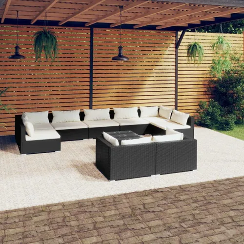 Vista 44 de Sofá de 3 plazas con cojines de ratán de poliéster marrón, juego de muebles de patio al aire libre con 3 sofás centrales para patio trasero, jardín