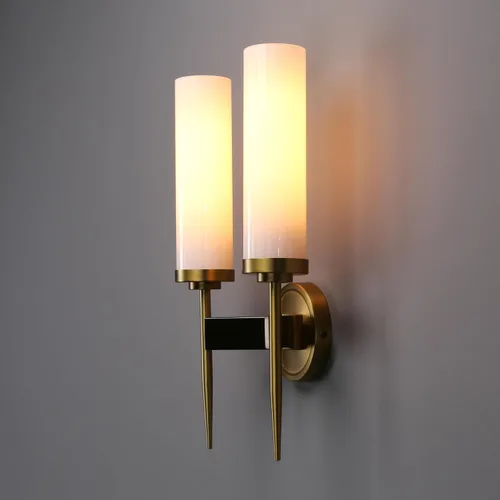 Vista 6 de Phansthy Aplique de pared de latón antiguo, lámpara de tocador de baño, iluminación de pared con pantalla de cristal blanco ciclinder de 2.8