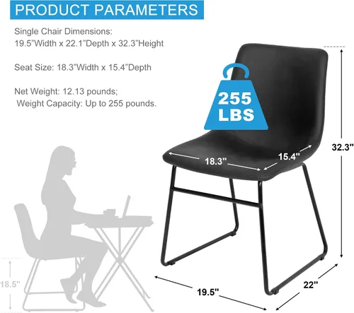 Vista 3 de SUPER DEAL Juego de 2 sillas de comedor para cocina y comedor de 18.3 pulgadas, estilo de mediados de siglo, modernas, de piel sintética, sillas