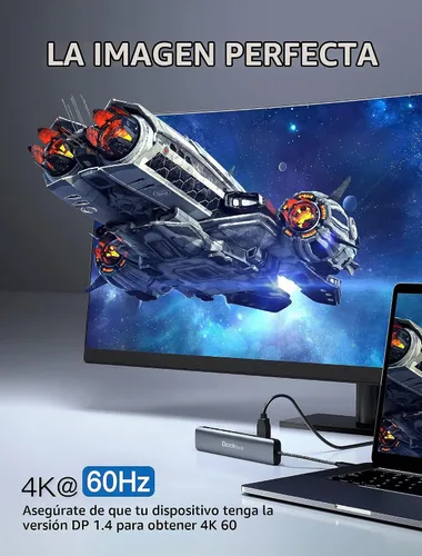 Vista 3 de dockteck Hub USB C 7 en 1 con HDMI 4K 60Hz, Ethernet de 1 Gbps, entrega de energía de 100 W, ranuras para tarjetas SD/TF, puertos de datos USB 3.0