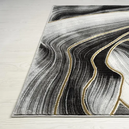 Vista 6 de Abani Luna Collection - Alfombra moderna de mármol amarillo, 4 x 6 pies, para sala de estar, dormitorio y oficina Negro