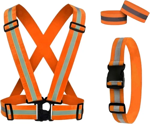 Vista 8 de Reflective Running Gear Reflective Vest & Reflective Armband & Reflective Belt 3 Pcs Set, High Visibility Reflective Gear Night Cycling Walking