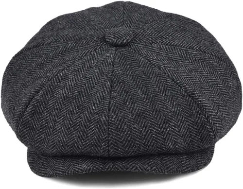 Vista 2 de BOTVELA Gorra plana Newsboy de mezcla de lana de 8 paneles para hombre Negro