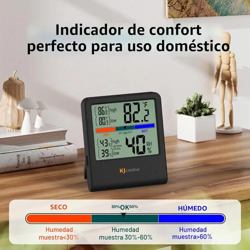 Vista 3 de Termómetro digital higrómetro, termómetro de pared para interiores, humedad interior con alta precisión, adecuado para invernadero, hogar y oficina