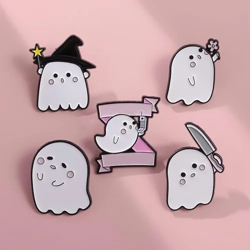 Vista 3 de Juego de broches esmaltados con diseño de fantasma, insignias góticas, pasadores de Halloween para mujereshombres, dibujos animados, calabaza