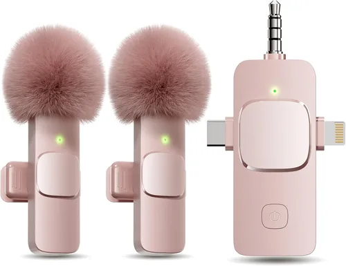 Vista 10 de PQRQP Micrófono Lavalier inalámbrico profesional 3 en 1 para iPhone/Android/cámara, micrófonos inalámbricos, mini micrófono, calidad de sonido