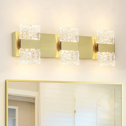 Vista 24 de Lámpara de tocador de baño moderna de cromo de 4 luces, elegantes accesorios de iluminación de baño de LED de cromo sobre espejo, accesorios