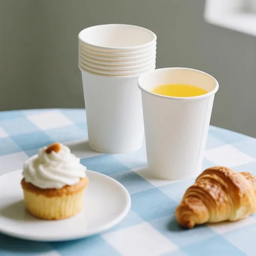 Vista 2 de TashiBox Vasos de papel para bebidas calientes blancas de 12 onzas, 120 unidades, tazas de café de papel desechables
