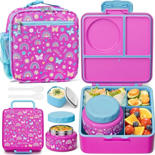 Vista 10 de Fimibuke Lonchera Bento para niños con tarro de comida, caja Bento a prueba de fugas con tarro de comida aislado de 8.5 onzas, bolsa de almuerzo