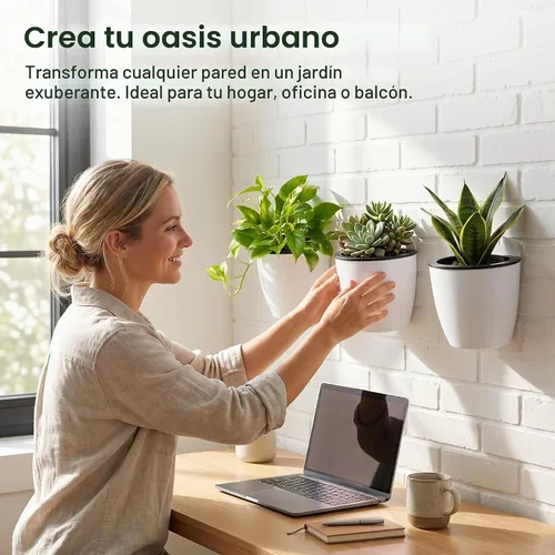 Vista 7 de Jucoan Paquete de 9 macetas colgantes de pared de riego automático para plantas de interior, maceta perezosa de plástico blanco de 5 pulgadas con 9