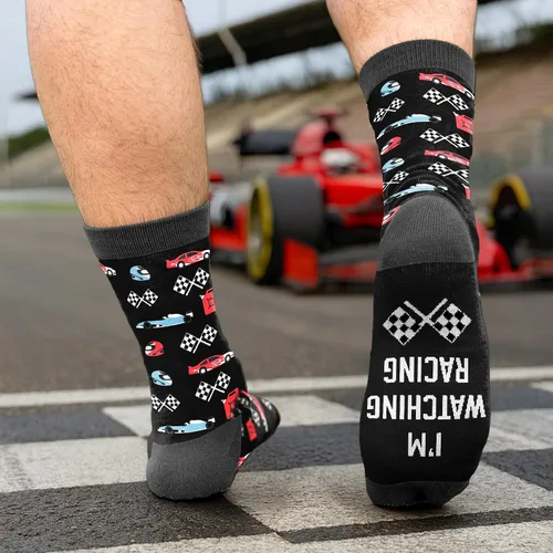 Vista 2 de VICRAZY F1 Racing Car, calcetines deportivos para hombres y mujeres, regalos de Fórmula 1, calcetines de carreras, rellenos de calcetines