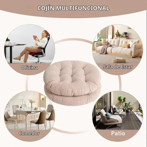 Vista 4 de Tiita Cojín de suelo de 22 pulgadas, cojín redondo para silla de exterior Redondo beige