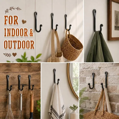 Vista 5 de Ganchos de pared de hierro de herrero para colgar abrigos, toallas, 22 libras, resistente, paquete de 3