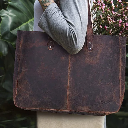 Vista 9 de KomalC Bolso de mano de cuero para mujer, bolso de viaje, bolso de compras, bolso de mensajero multiusos