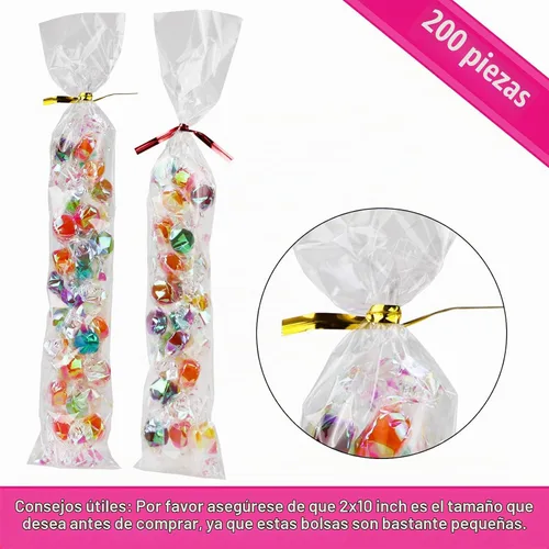 Vista 3 de Morepack Bolsas para barra de pretzel, 2 x 10 pulgadas, 200 bolsas individuales de pretzel con lazos