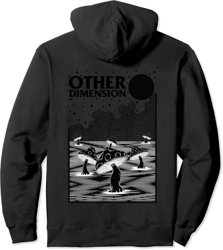 Vista 2 de Sudadera con capucha de seta divertida ondulada de otras dimensiones, Negro, S