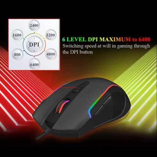 Vista 4 de E-YOOSO Ratón para juegos con cable RGB retroiluminado 6 botones programables con grabación macro, 6400 DPI ajustable, ratón ergonómico
